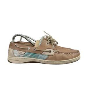 Sperry Shoes Womens 7.5 Topsider Boat Deck Leather Two Eye Plaid Preppy Casual